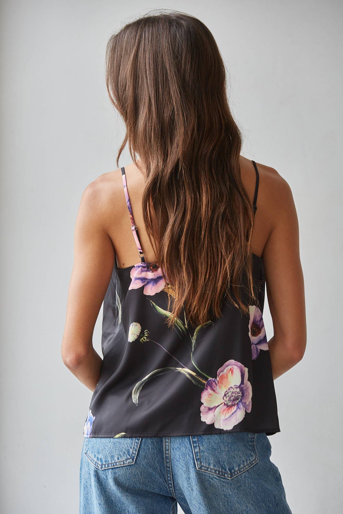 Satin Floral Print Tank Top