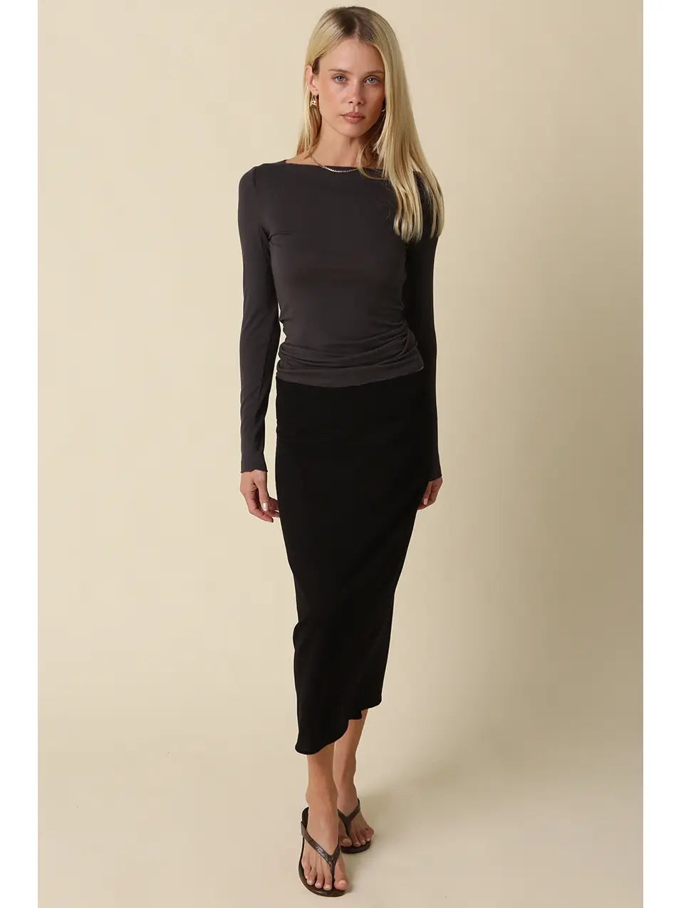 Gwen Long Sleeve Top - Charcoal