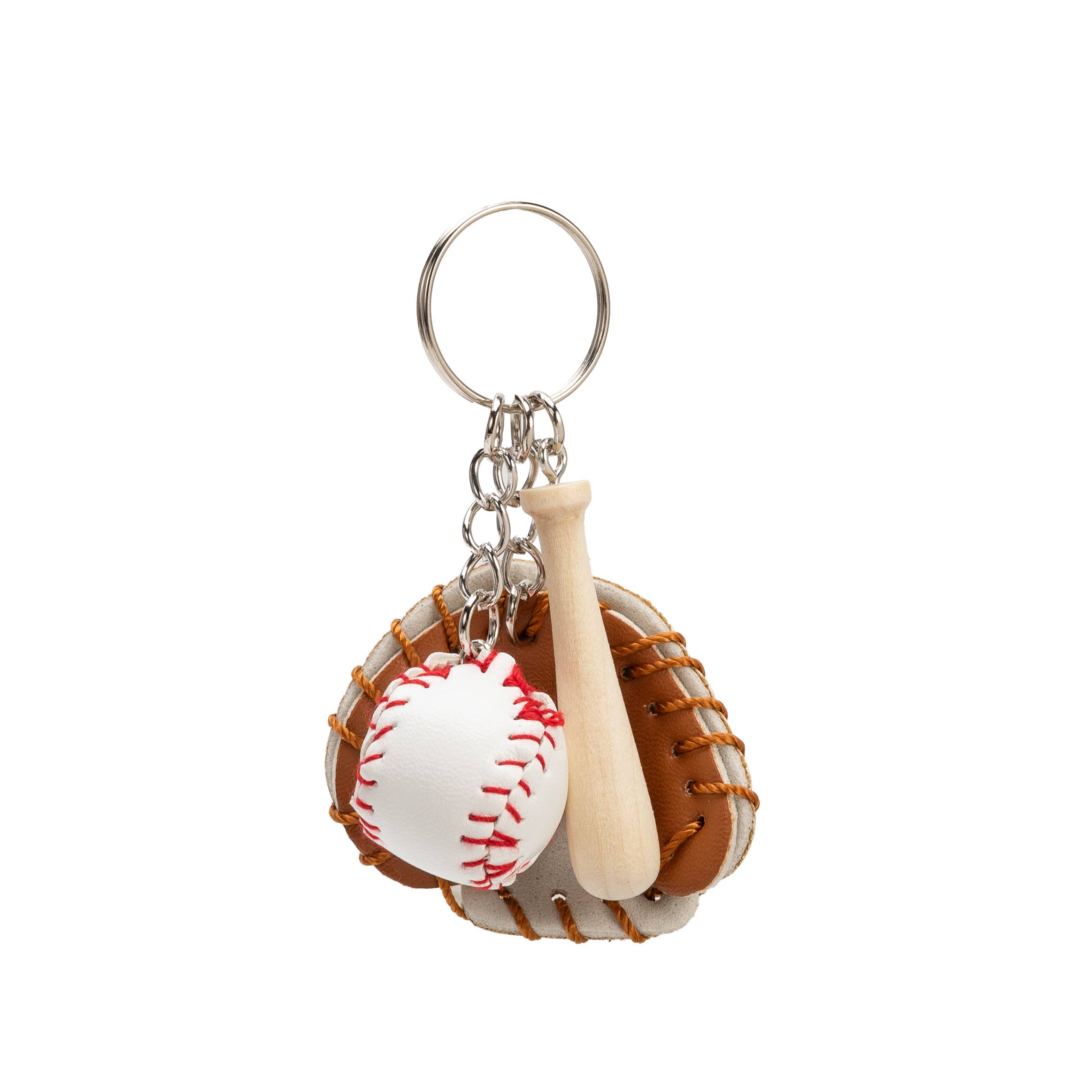 Baseball White Vegan Key Chain Bag Charm