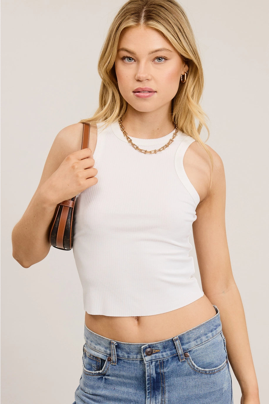 White Rib-Knit Racerback Tank