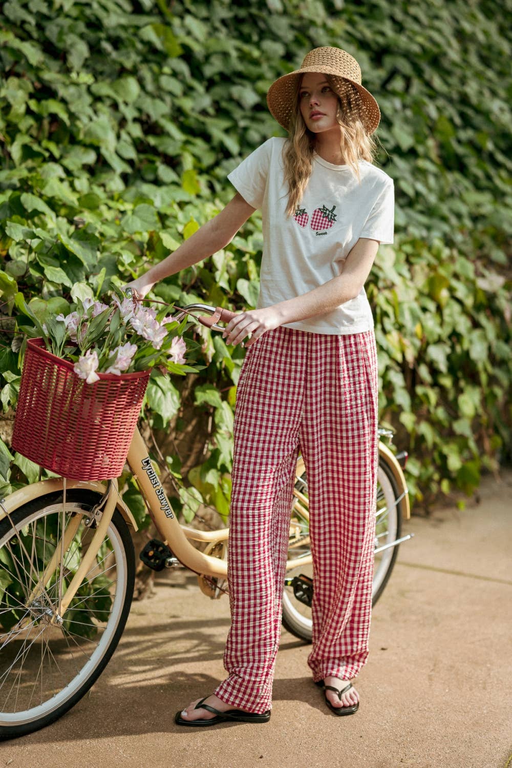 Red Gingham Pattern Pants