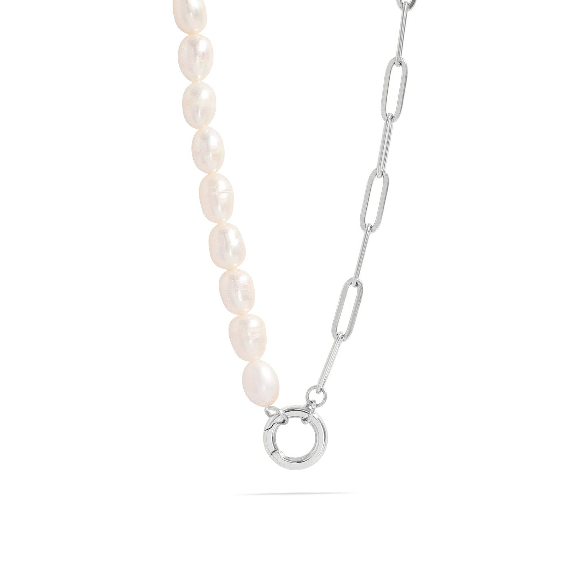 Freshwater Pearl Paperclip Split Chain Charm Holder Necklace