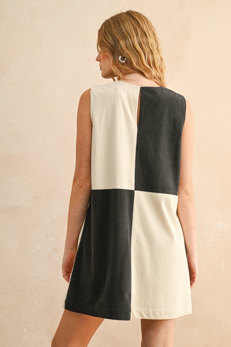Corduroy Color Block Mini Shift Dress