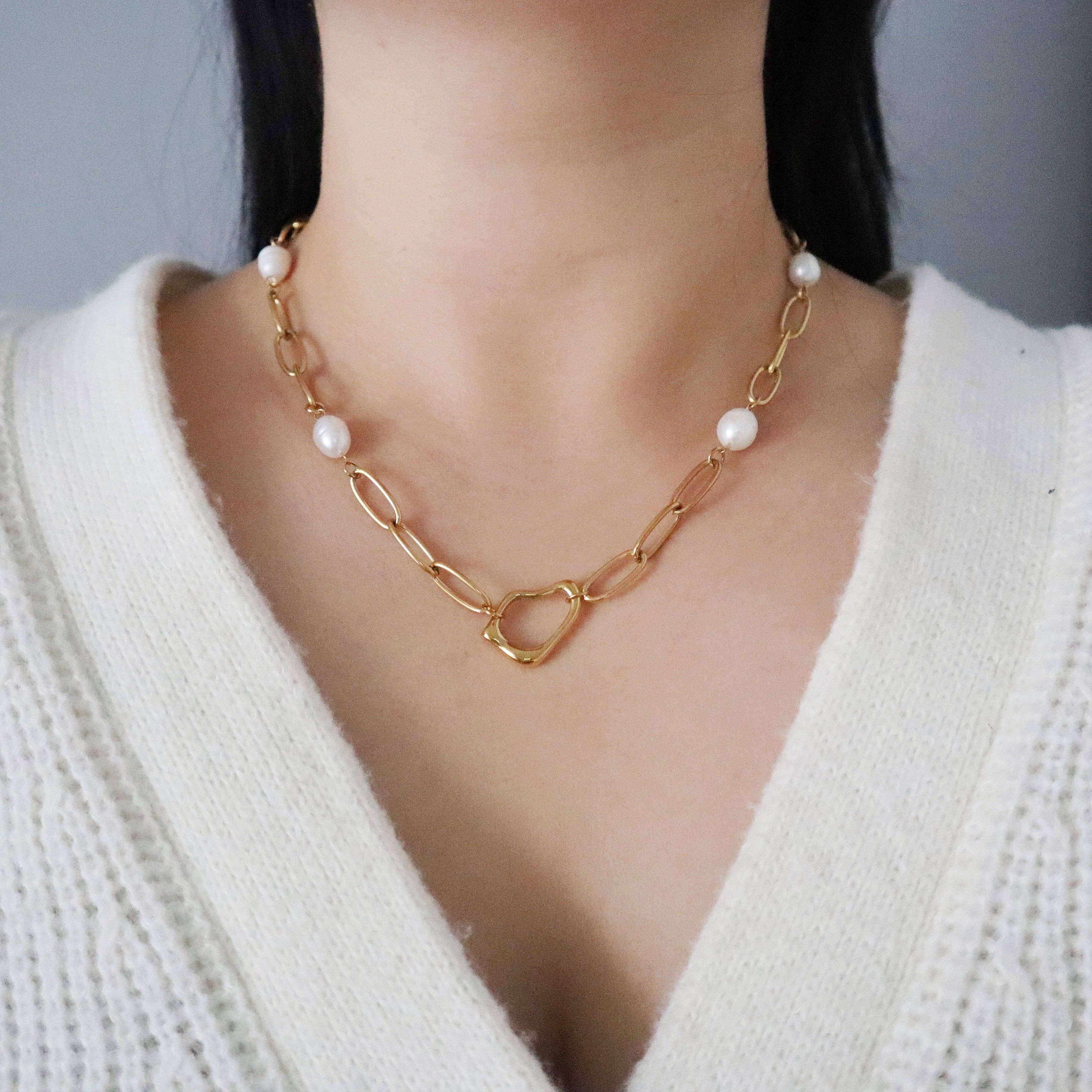 Ayla Pearl Paperclip Necklace