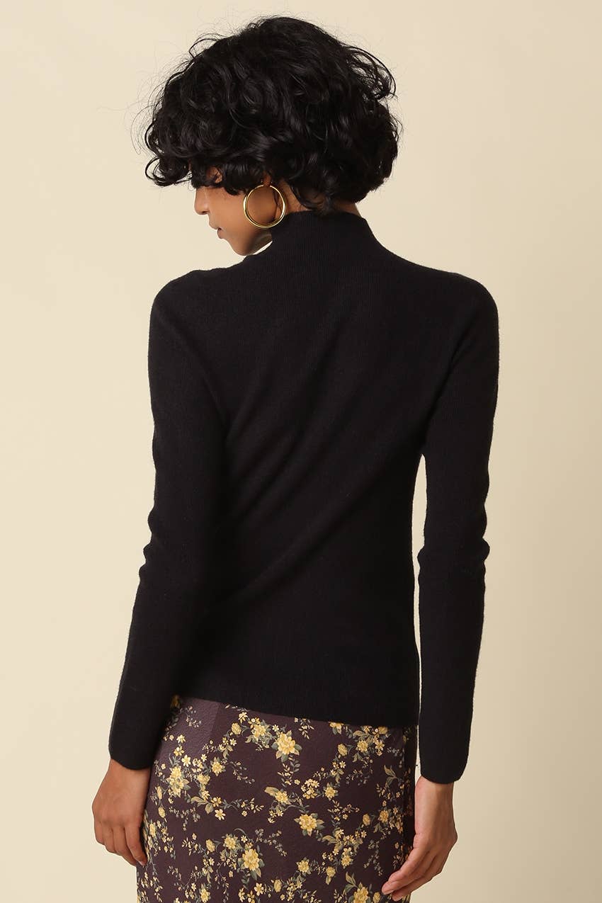 Romy Mock Neck Knit Sweater - Black