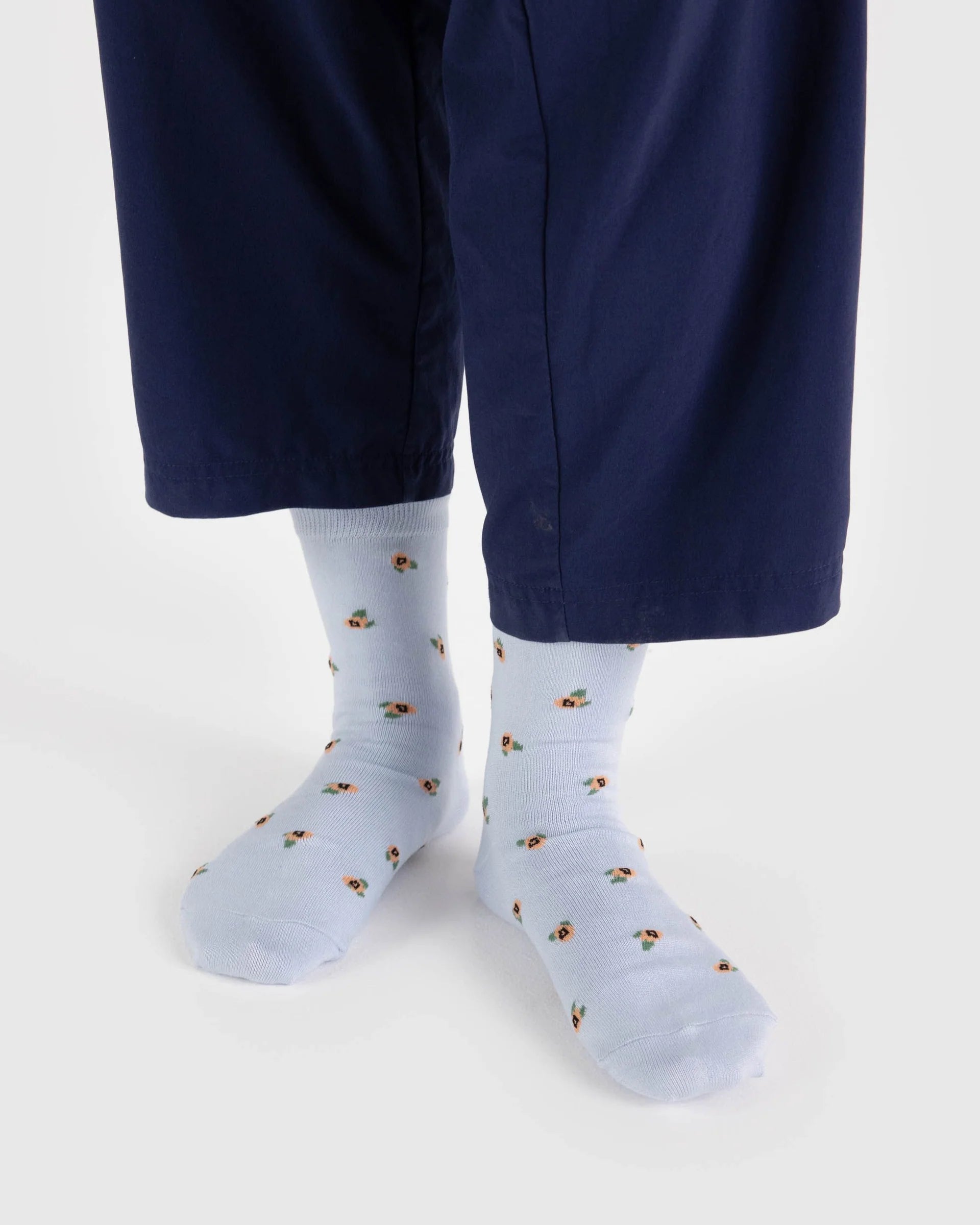 Crew Socks- Blue Rosette