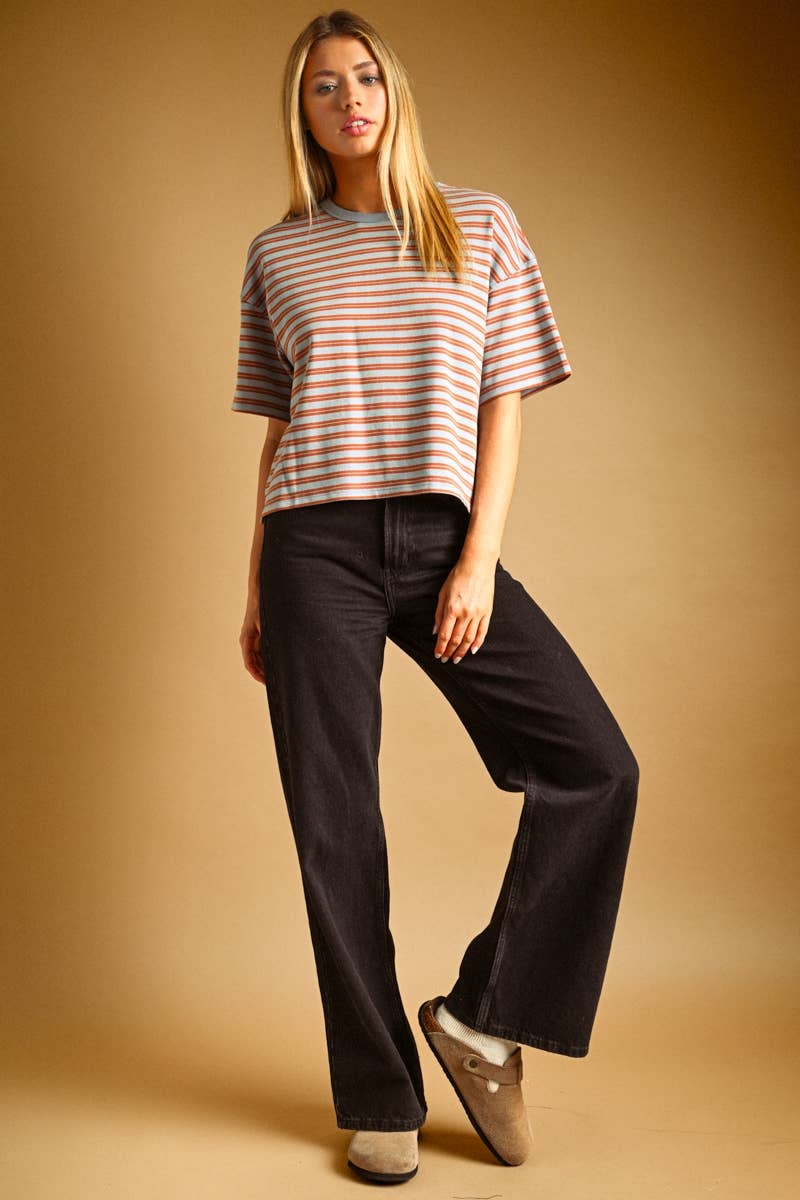Double Striped T-Shirt - Blue/Rust