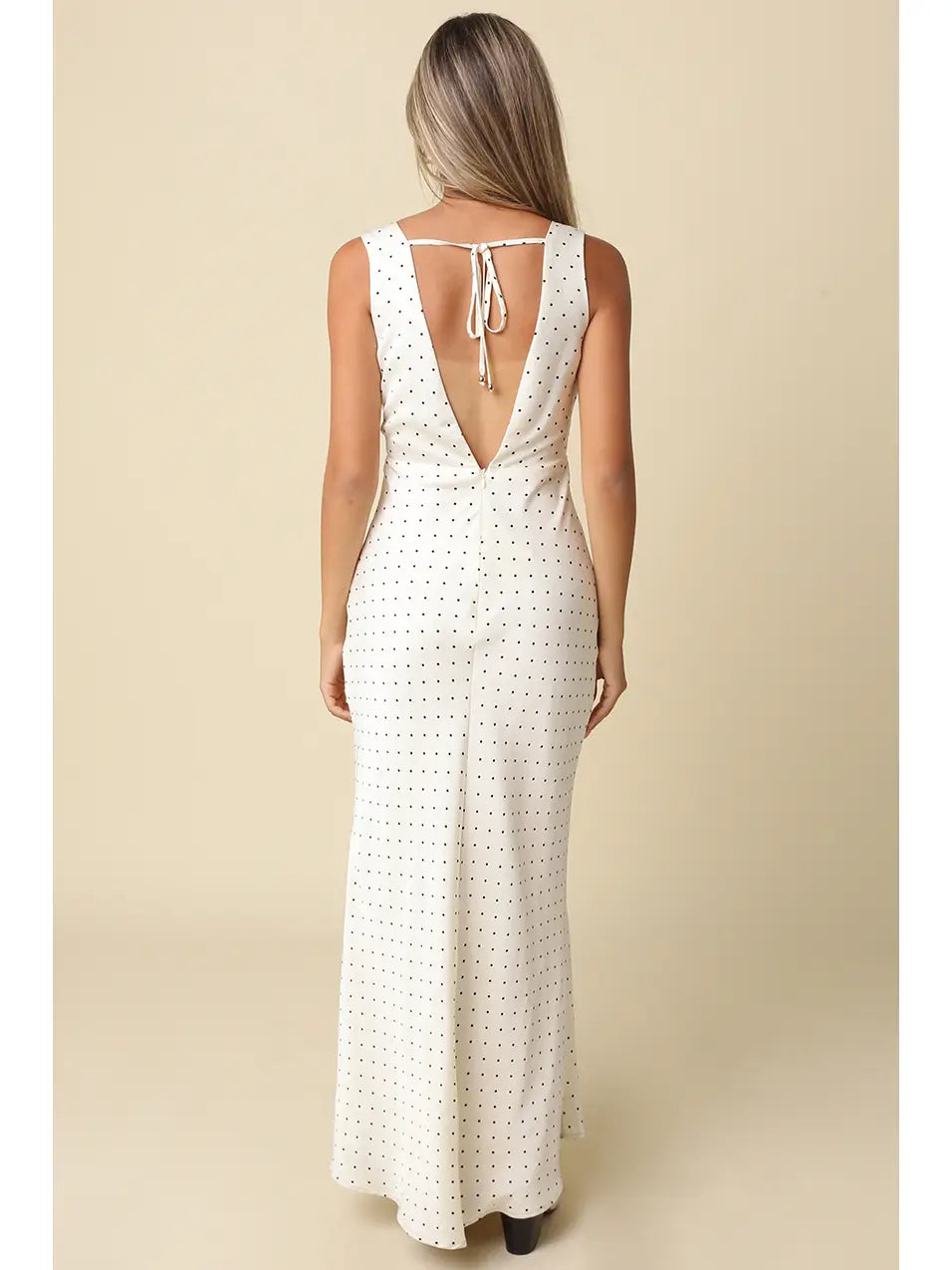 Bobbi Polka Dot Open Back Satin Dress