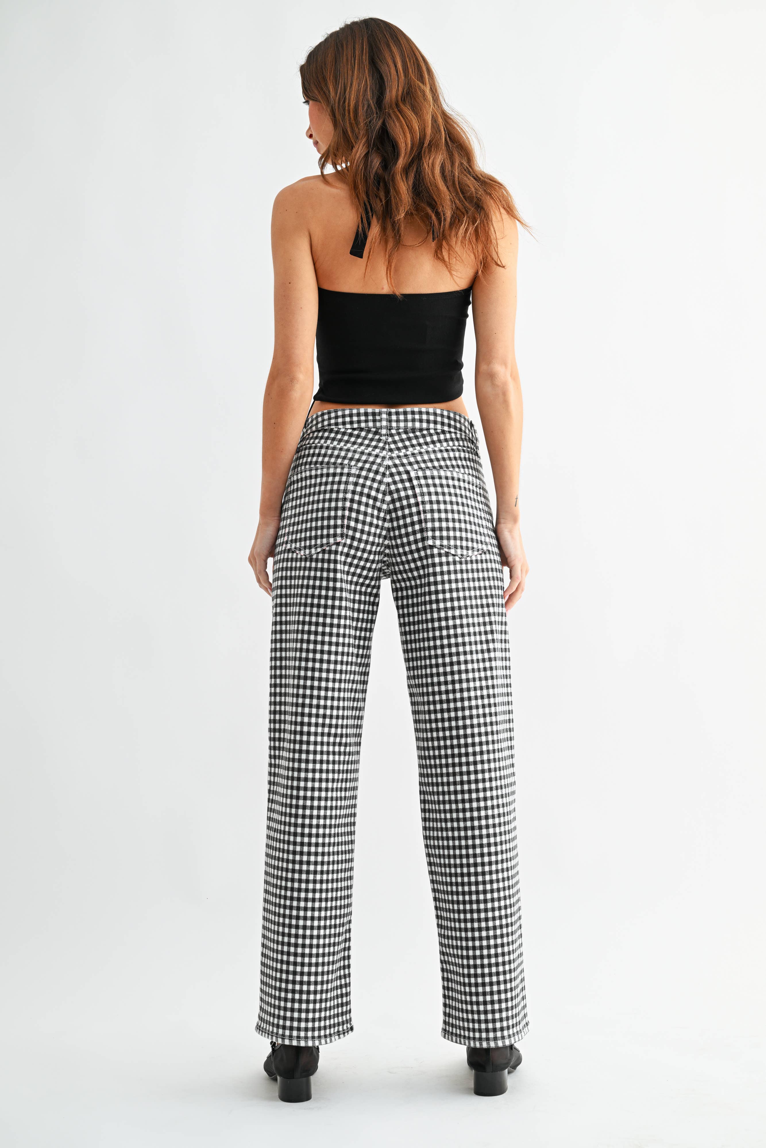 Mid Rise Straight Jean - B/W Gingham
