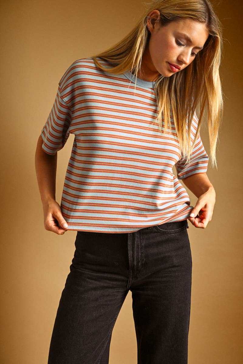 Double Striped T-Shirt - Blue/Rust