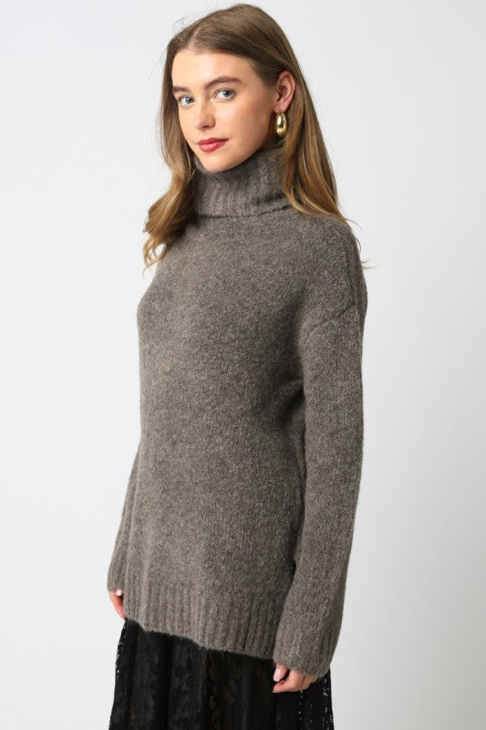 Fuzzy Turtleneck Oversized Sweater