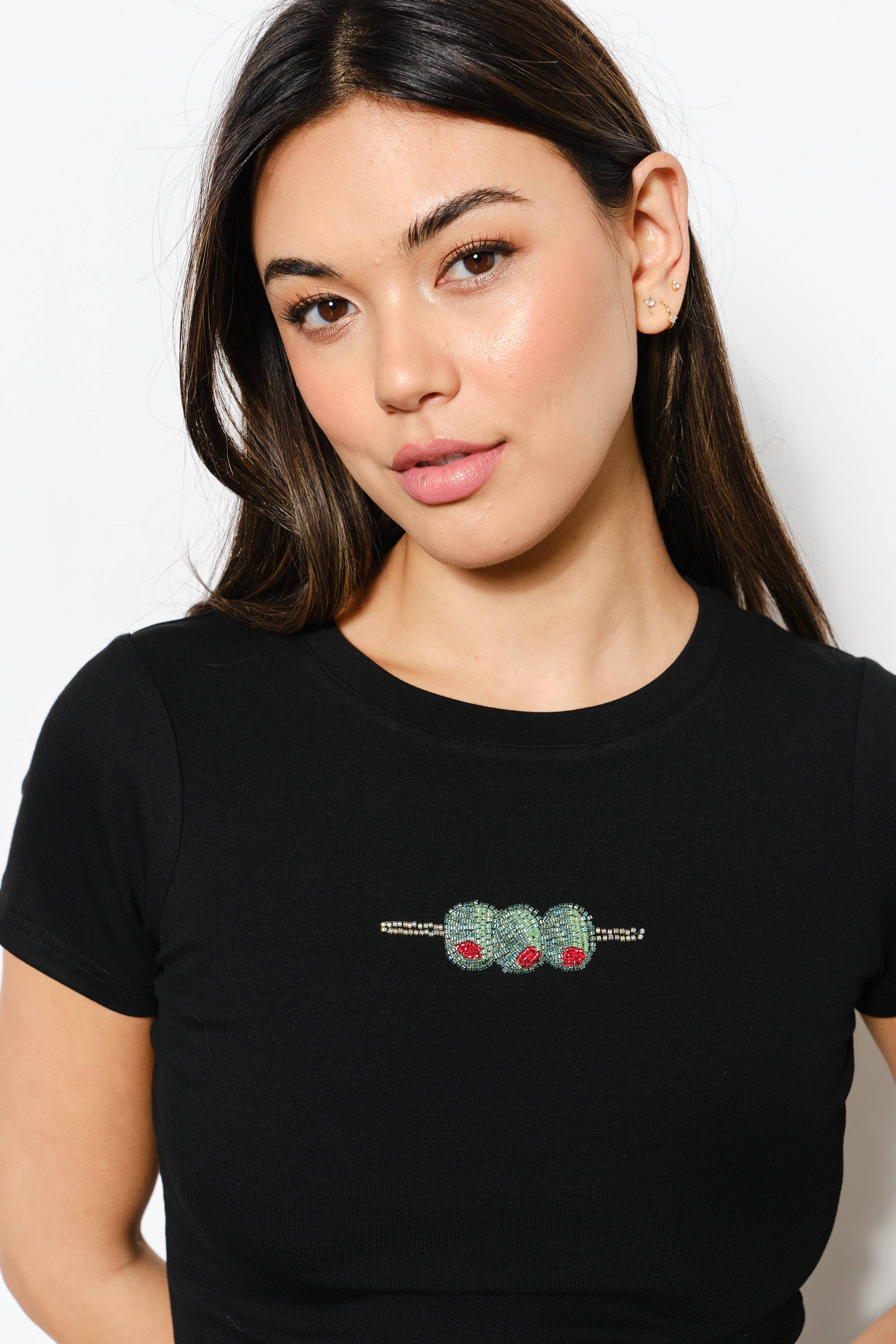 Olives Beaded Tee - Black