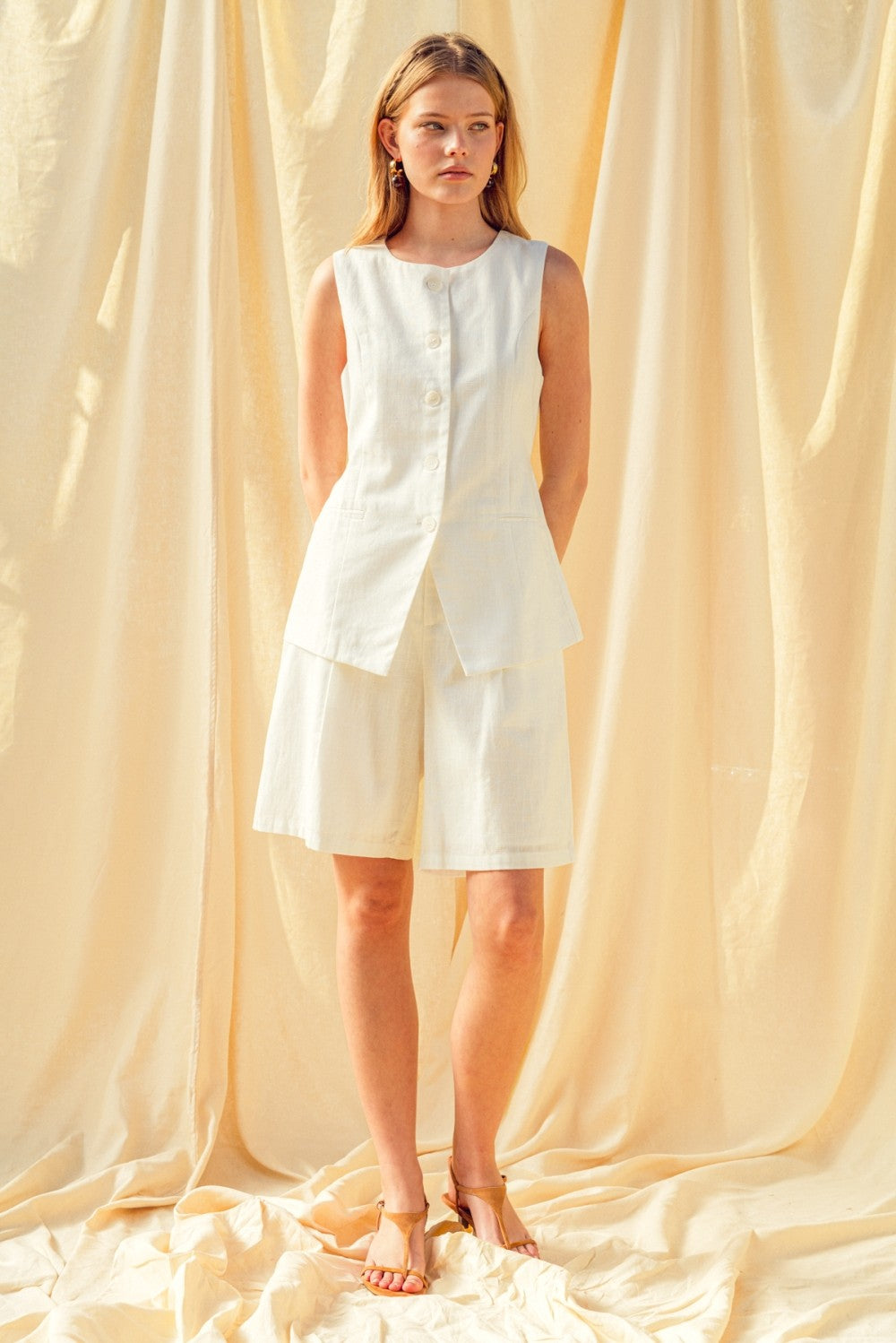 Button Front Linen Vest
