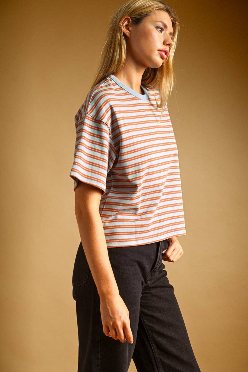 Double Striped T-Shirt - Blue/Rust