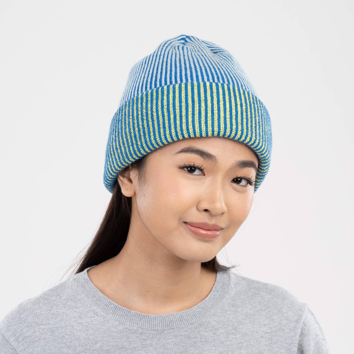 Pinstripe Plush Beanie - Cobalt