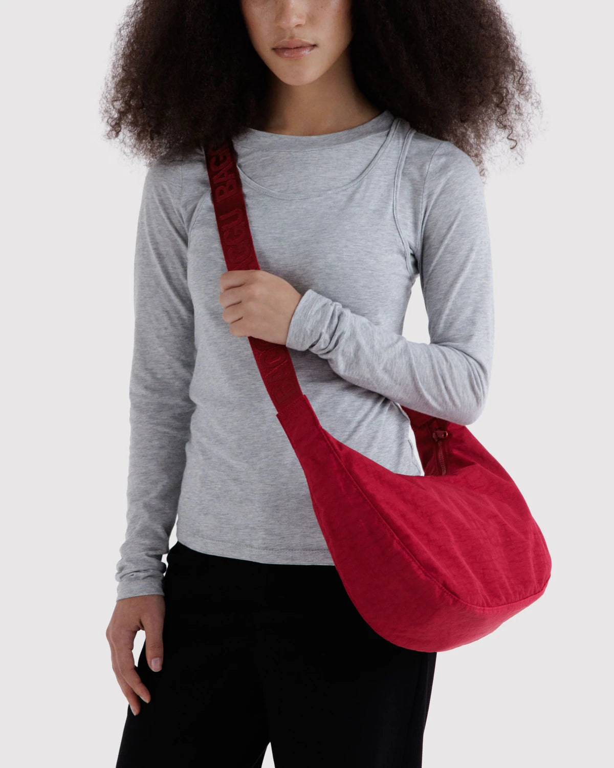 Medium Nylon Crescent Bag -  Cherry