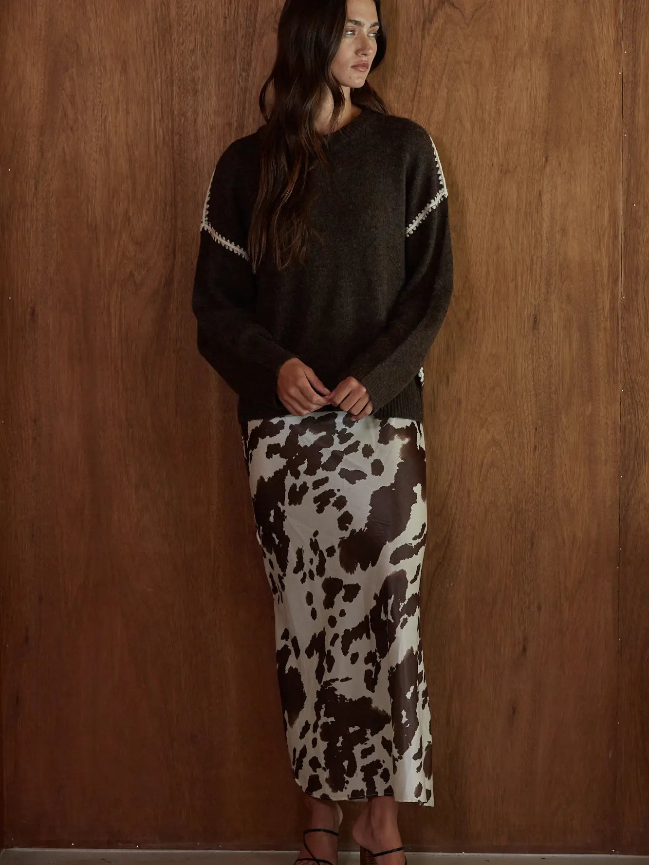Cow Print Slinky Maxi Dress