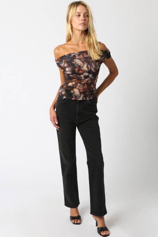 Lila Off Shoulder Mesh Top