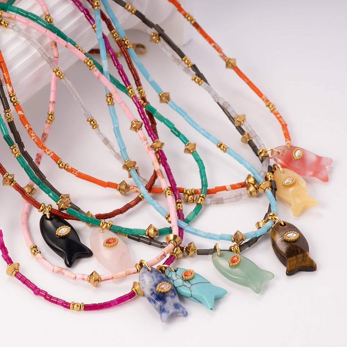 Beaded Fish Gem Necklace