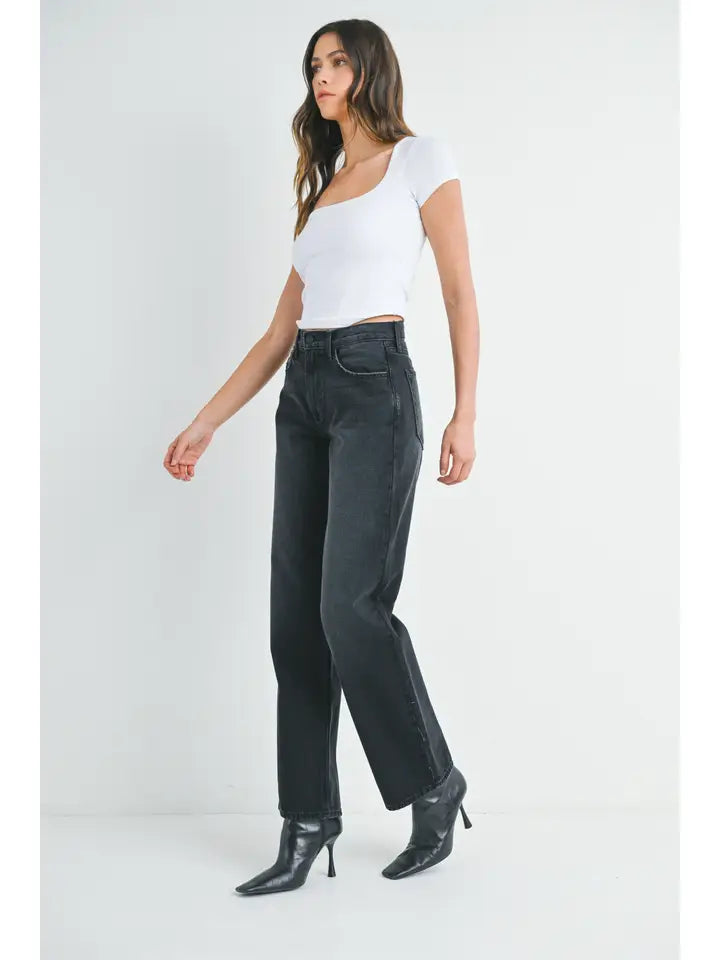 Relaxed Straight Denim - Washed Black