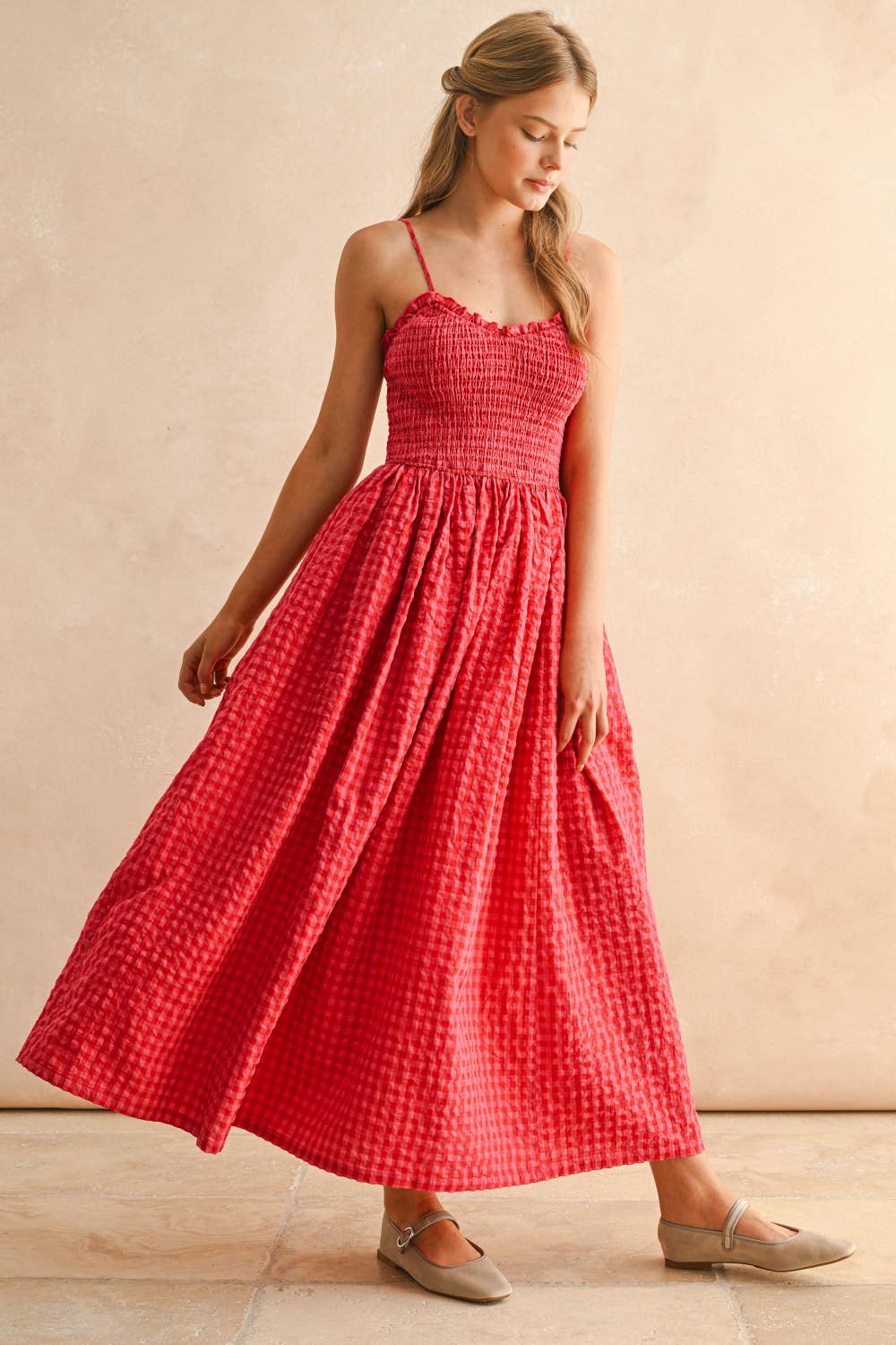 Cherry Gingham Maxi Dress