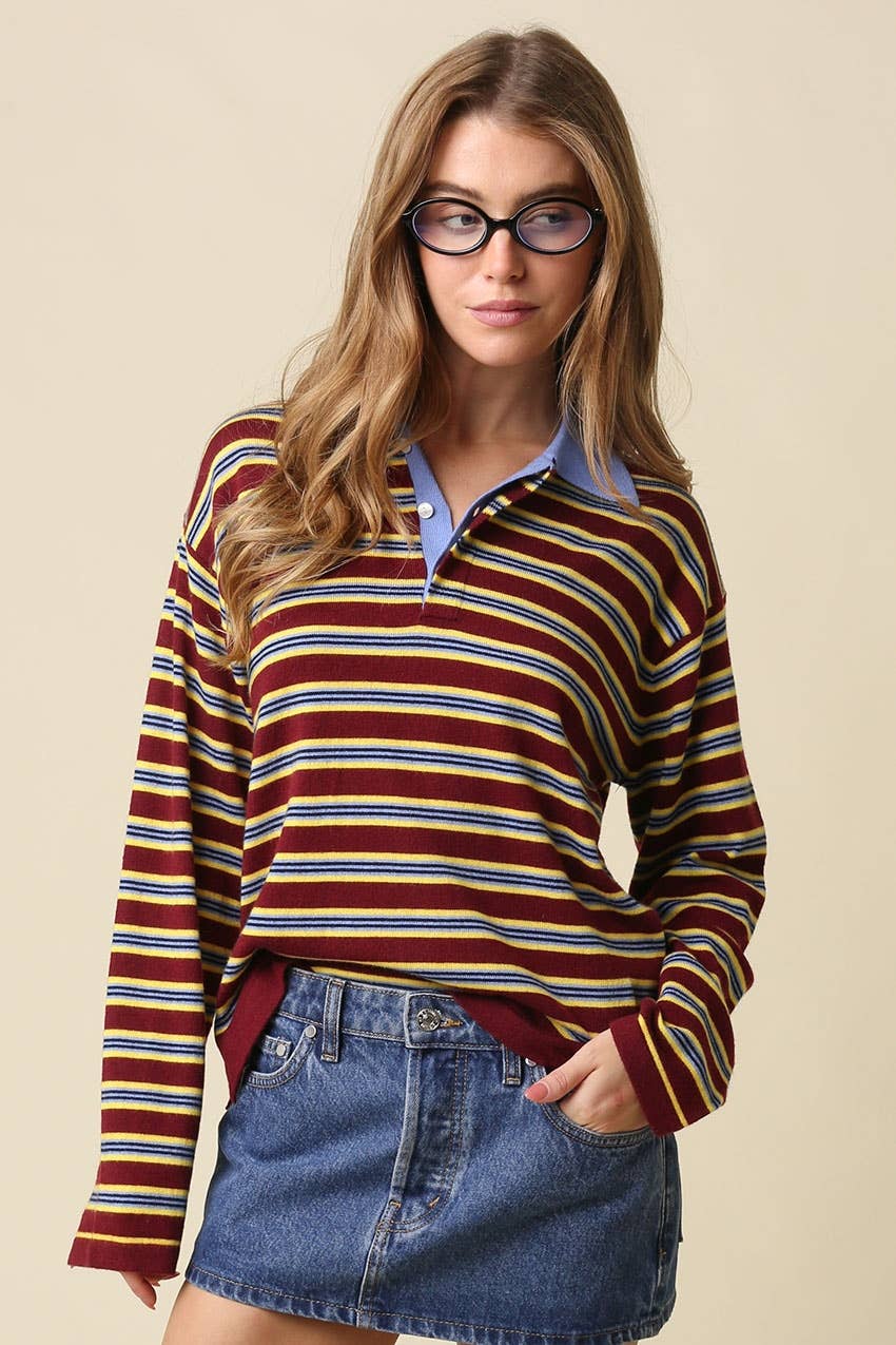 Lena Stripe Collared Knit Top