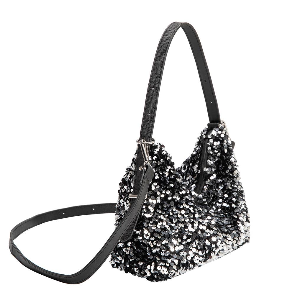 Yara Silver Small Sequin Shoulder Bag