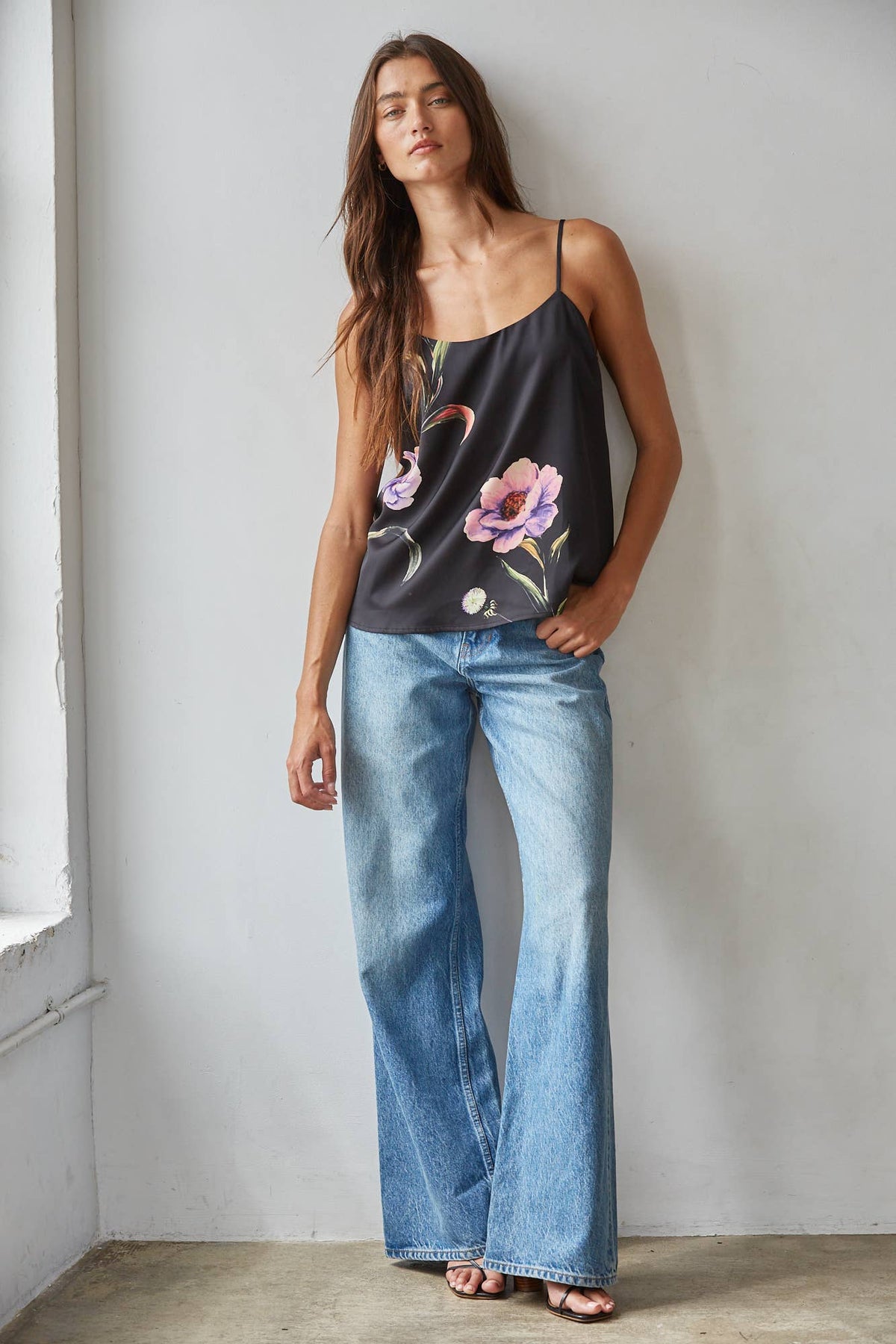 Satin Floral Print Tank Top