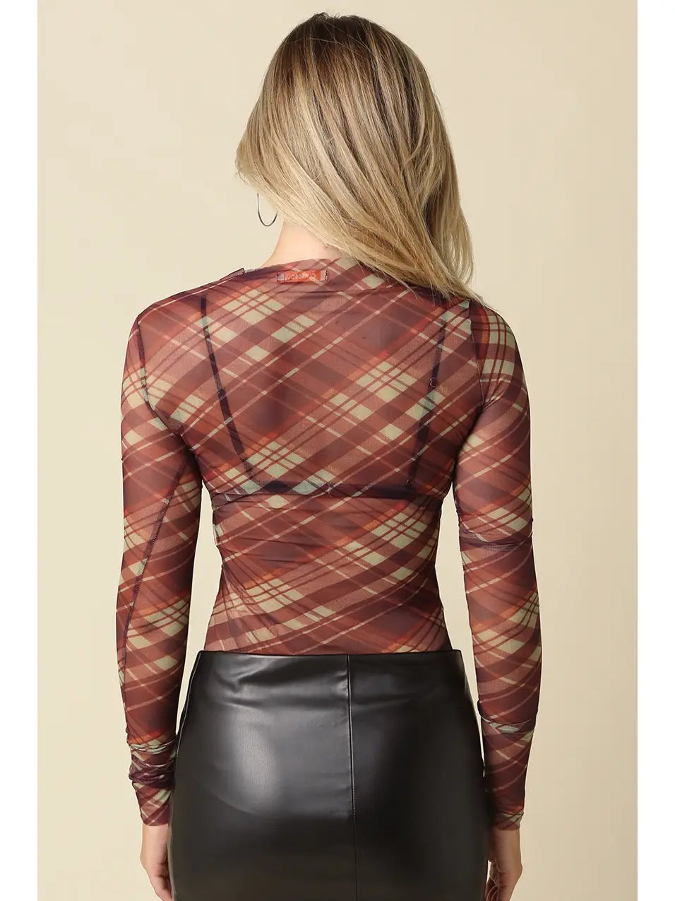 Clara Plaid Mesh Mock Neck Top