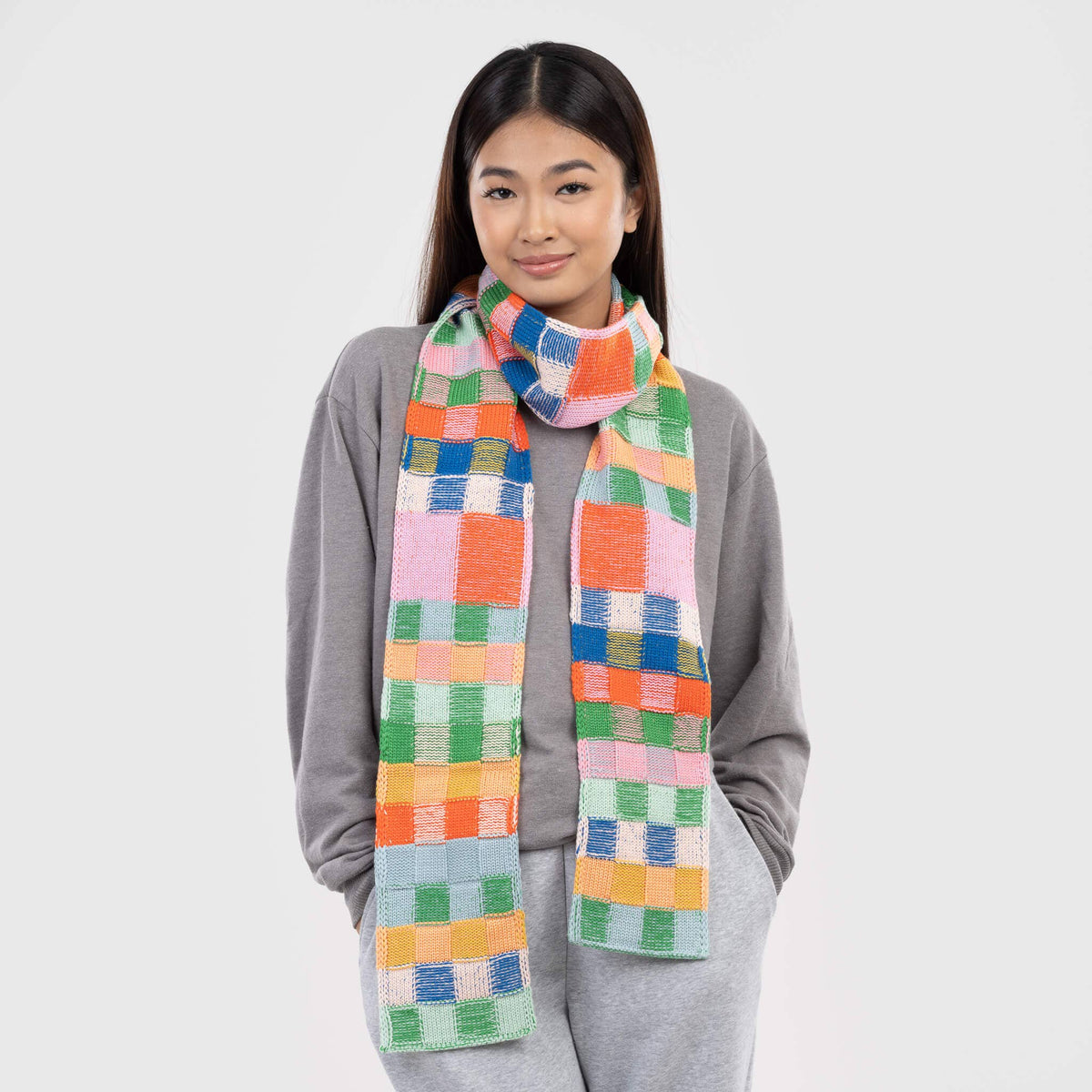Mosaic Plaid Skinny Scarf
