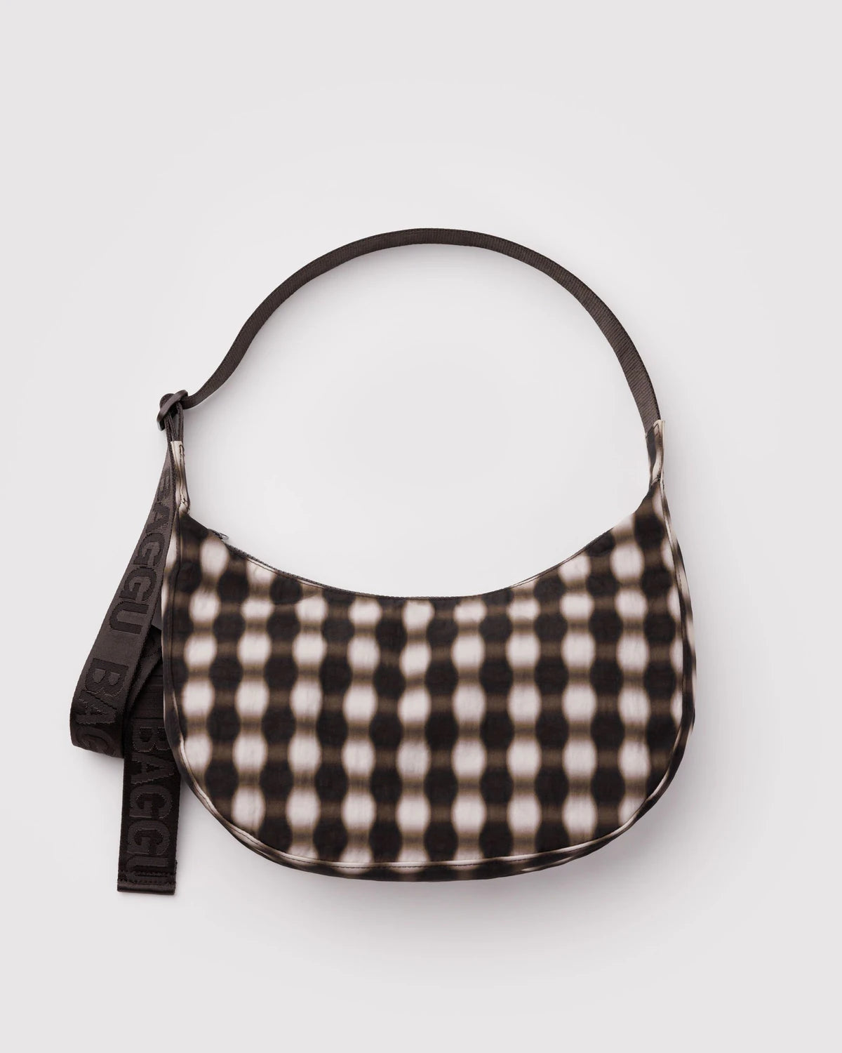 Medium Nylon Crescent Bag - Blurred Gingham Brown