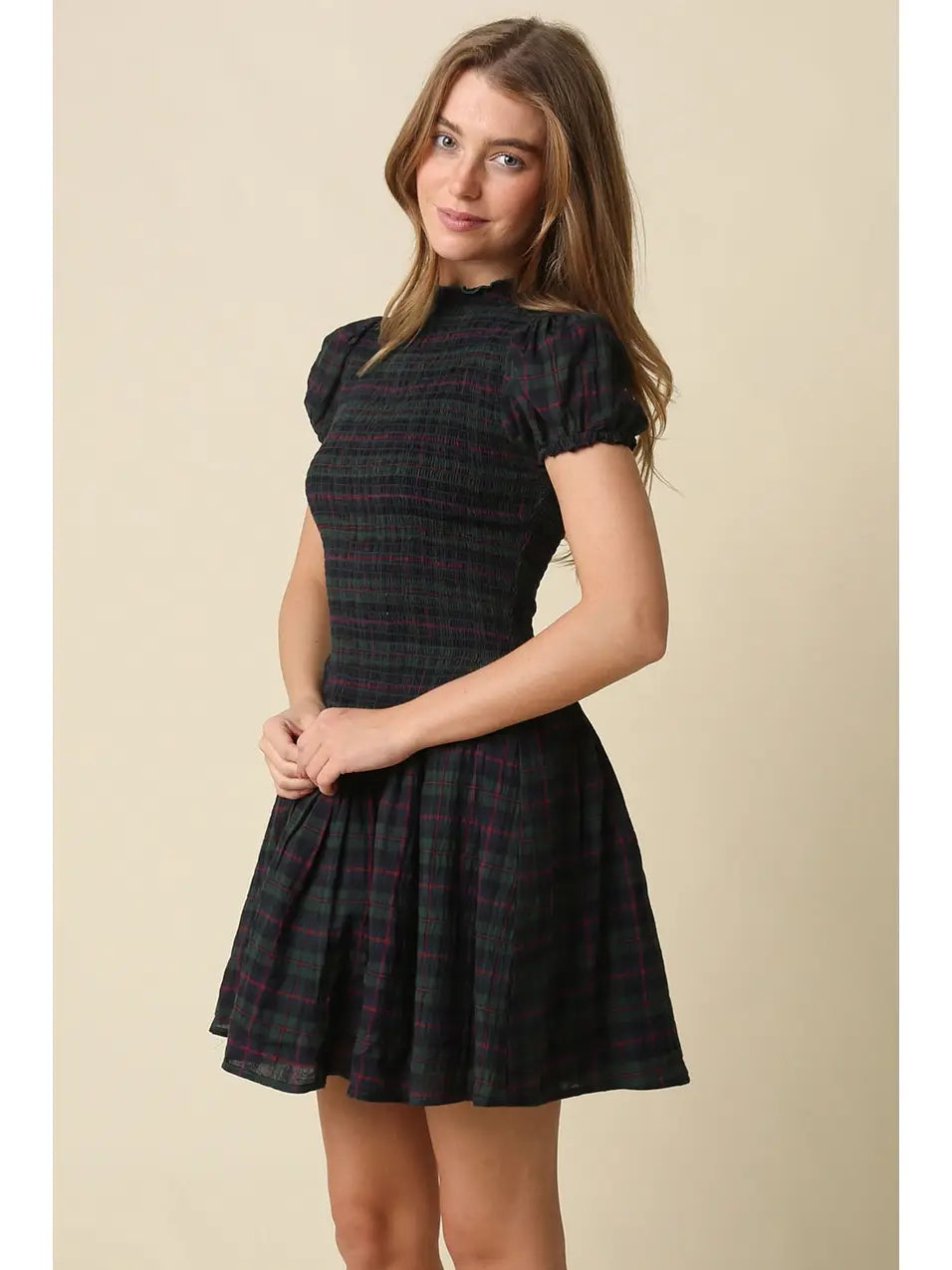 Rowan Plaid Smocked Mini Dress