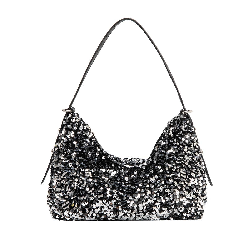 Yara Silver Small Sequin Shoulder Bag