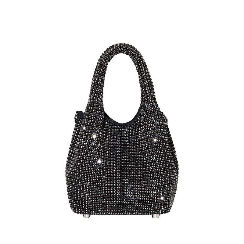 Thea Small Crystal Top Handle Bag in Black