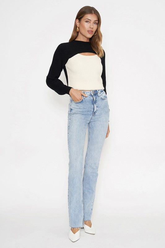 Black & White Cutout Color Block Sweater 