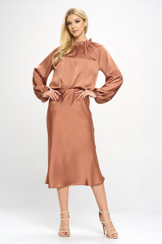 Cinnamon Satin Midi Skirt
