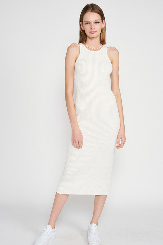 White Thick Knit Racerback Bodycon Dress