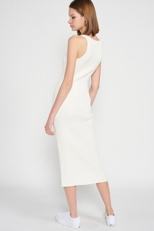 White Thick Knit Racerback Bodycon Dress