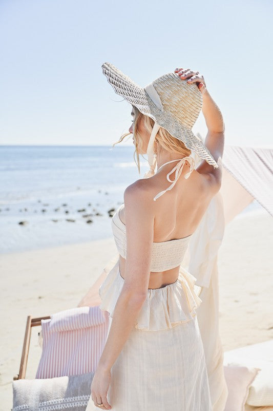 Ruffle Cutout Linen Halter Dress