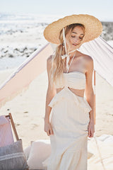 Ruffle Cutout Linen Halter Dress
