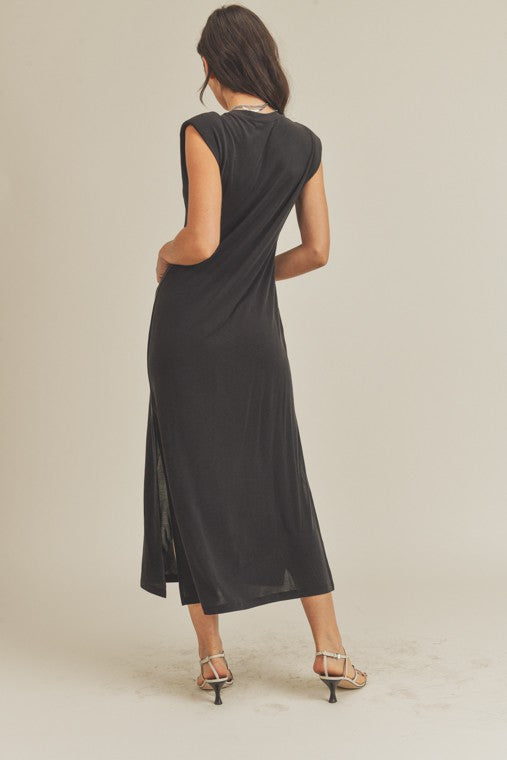 Padded Shoulder Modal Midi Dress