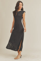 Padded Shoulder Modal Midi Dress