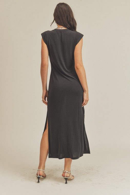 Padded Shoulder Modal Midi Dress