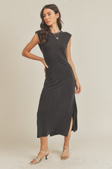 Padded Shoulder Modal Midi Dress
