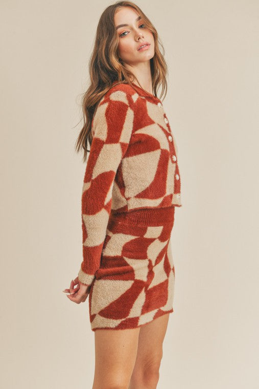 Fuzzy Checkered Skirt Set