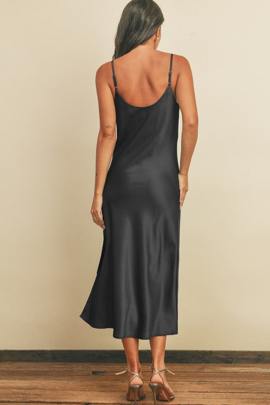Black Satin Slip Dress 