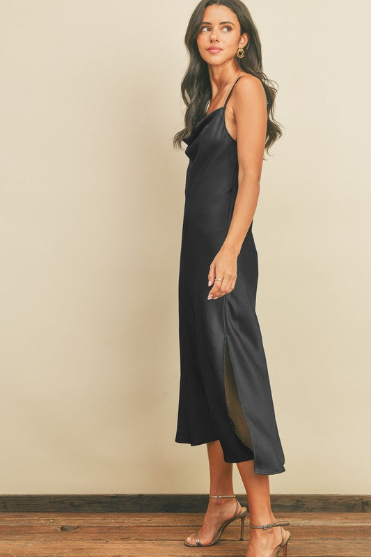 Black Satin Slip Dress 
