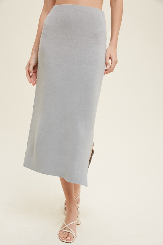 Light Gray Knit Midi Skirt