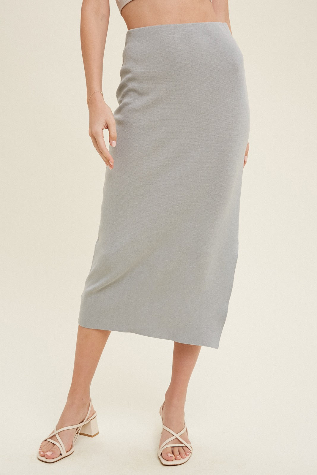 Light Gray Knit Midi Skirt