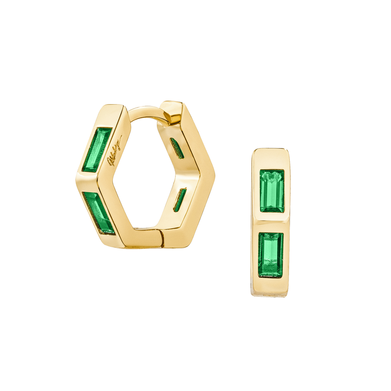 Ari Inlay Hexagon Huggies Emerald